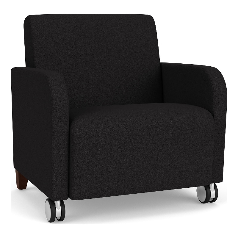 Siena Lounge Reception Oversize Guest Chair / Casters / Walnut Wood Legs / Black