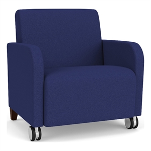 Siena Lounge Reception Oversize Guest Chair / Casters / Walnut Wood Legs / Blue