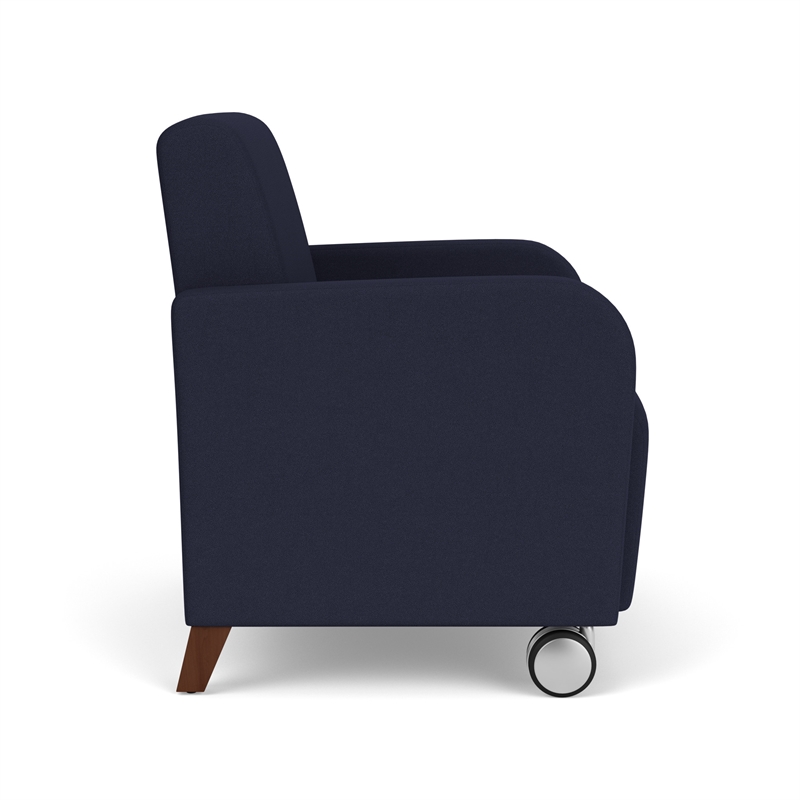 Siena Reception Oversize Guest Chair / Casters / Walnut Wood Legs / Navy Blue