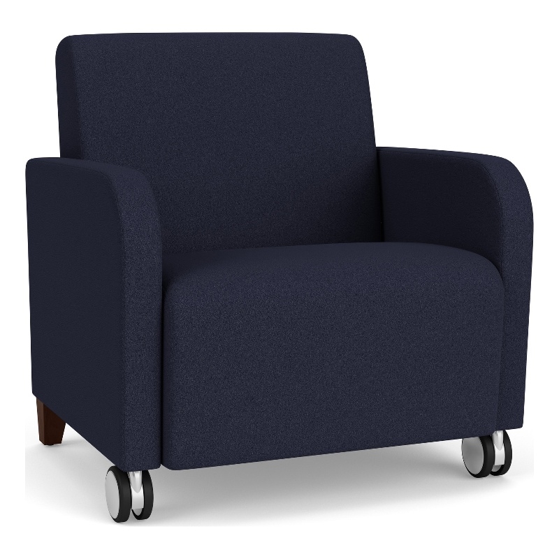 Siena Reception Oversize Guest Chair / Casters / Walnut Wood Legs / Navy Blue