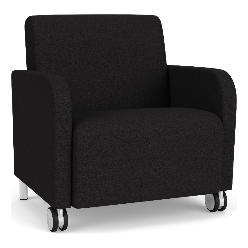 Siena Reception Oversize Guest Chair / Casters / Brushed Steel Legs / Black
