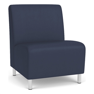 Siena Lounge Reception Armless Oversize Guest Chair / Brushed Steel Legs / Blue