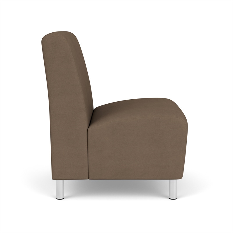 Siena Lounge Reception Armless Oversize Guest Chair / Brushed Steel Legs / Brown