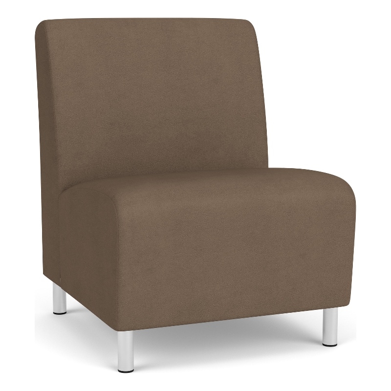 Siena Lounge Reception Armless Oversize Guest Chair / Brushed Steel Legs / Brown