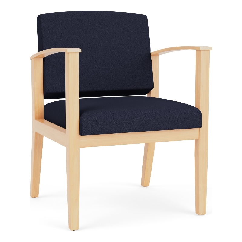 Amherst Wood Reception Waiting Room Guest Chair / Natural Wood / Navy Blue