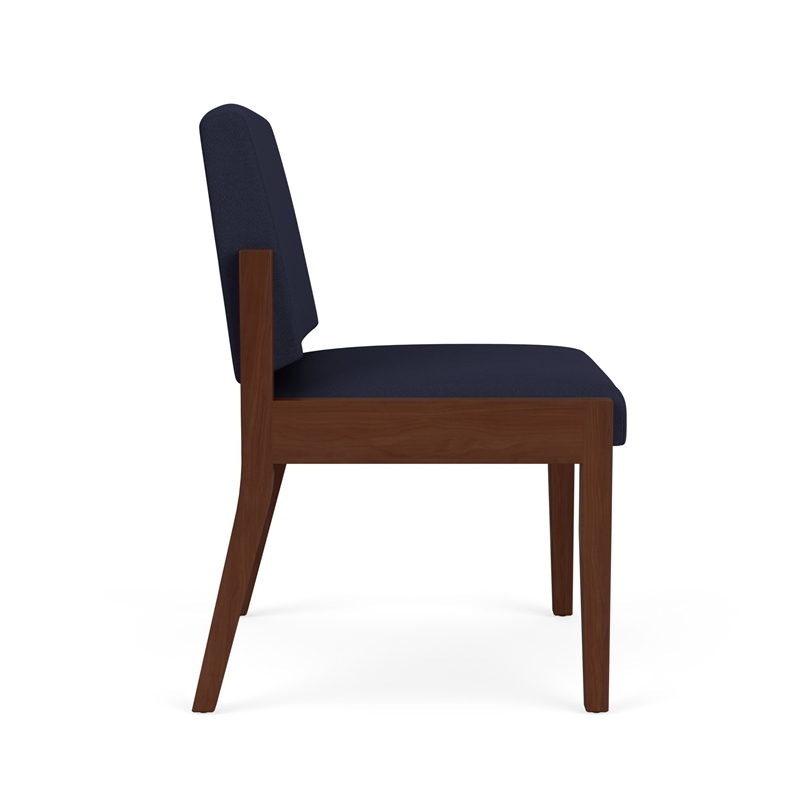 Amherst Wood Reception Waiting Armless Guest Chair / Walnut Wood / Navy Blue