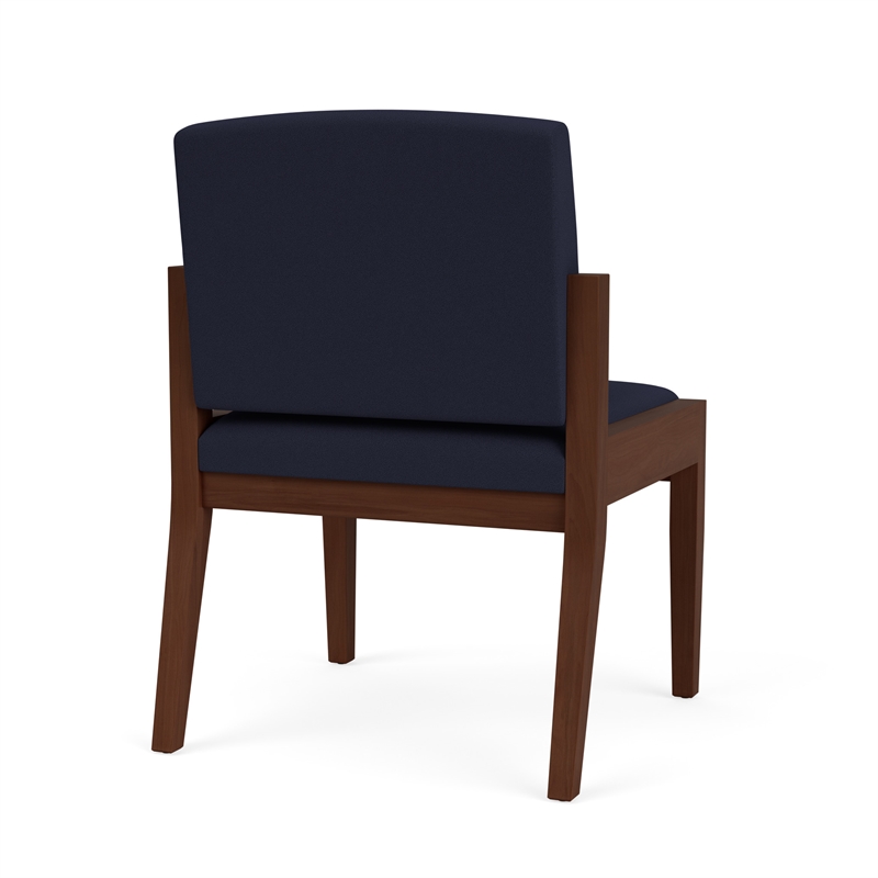 Amherst Wood Reception Waiting Armless Guest Chair / Walnut Wood / Navy Blue