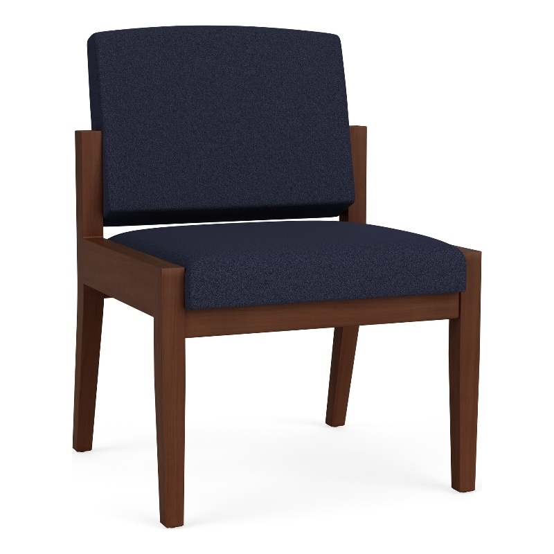 Amherst Wood Reception Waiting Armless Guest Chair / Walnut Wood / Navy Blue