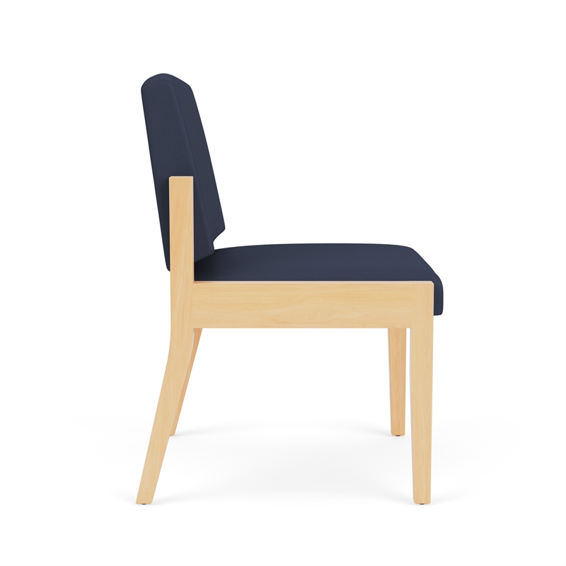 Amherst Wood Reception Waiting Armless Guest Chair / Natural Wood / Blue