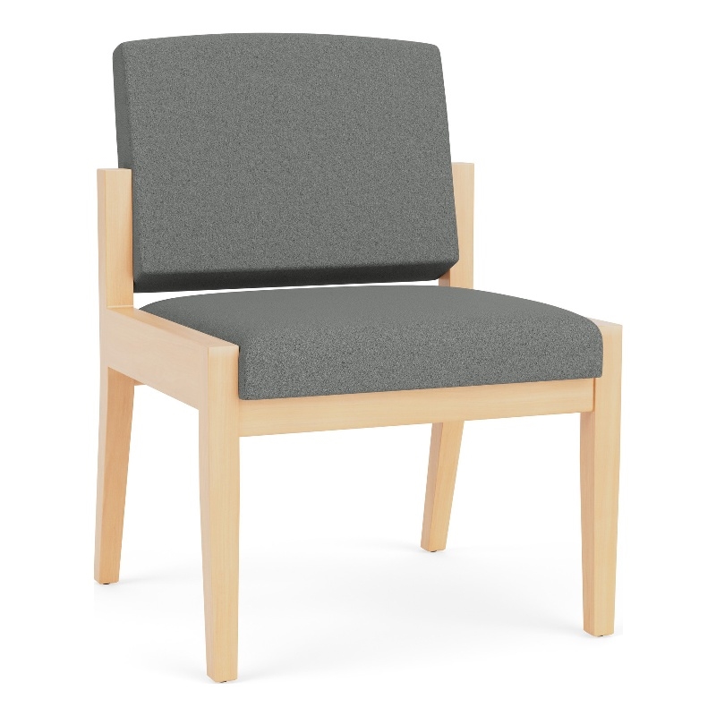 Amherst Wood Reception Waiting Armless Guest Chair / Natural Wood / Light Gray