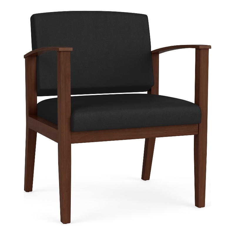 Amherst Wood Reception Waiting Oversize Guest Chair / Walnut Wood / Black