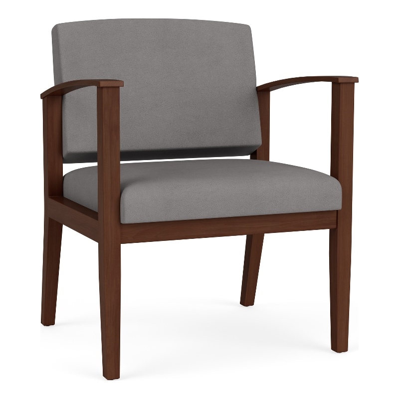 Amherst Wood Reception Waiting Oversize Guest Chair / Walnut Wood / Light Gray