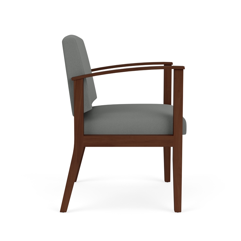 Amherst Wood Reception Waiting Oversize Guest Chair / Walnut Wood / Light Gray