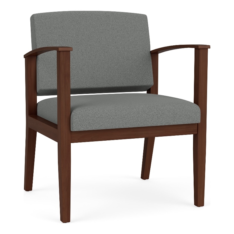 Amherst Wood Reception Waiting Oversize Guest Chair / Walnut Wood / Light Gray