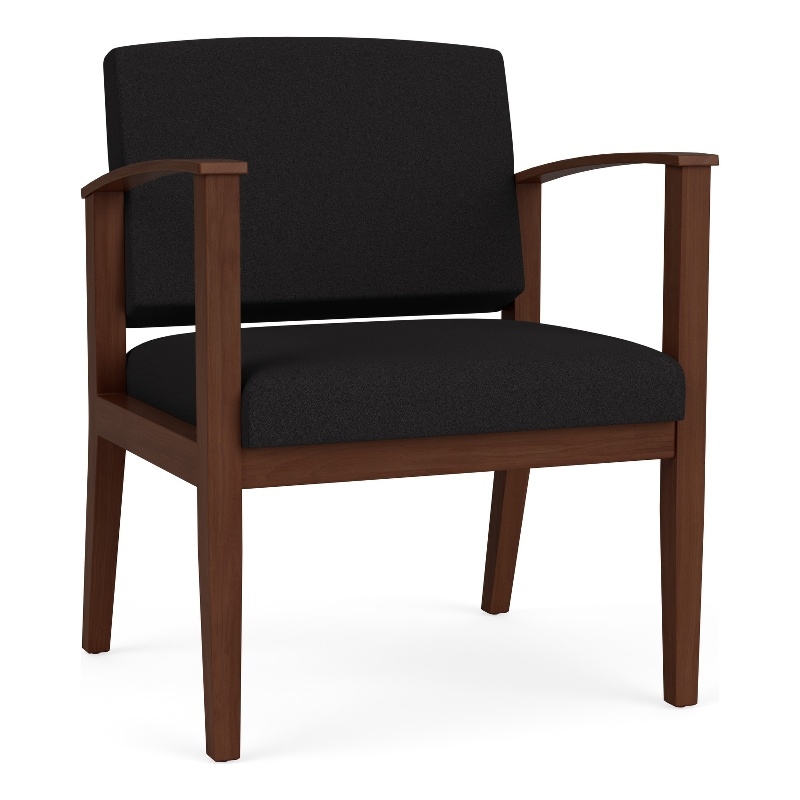 Amherst Wood Reception Waiting Oversize Guest Chair / Walnut Wood / Black