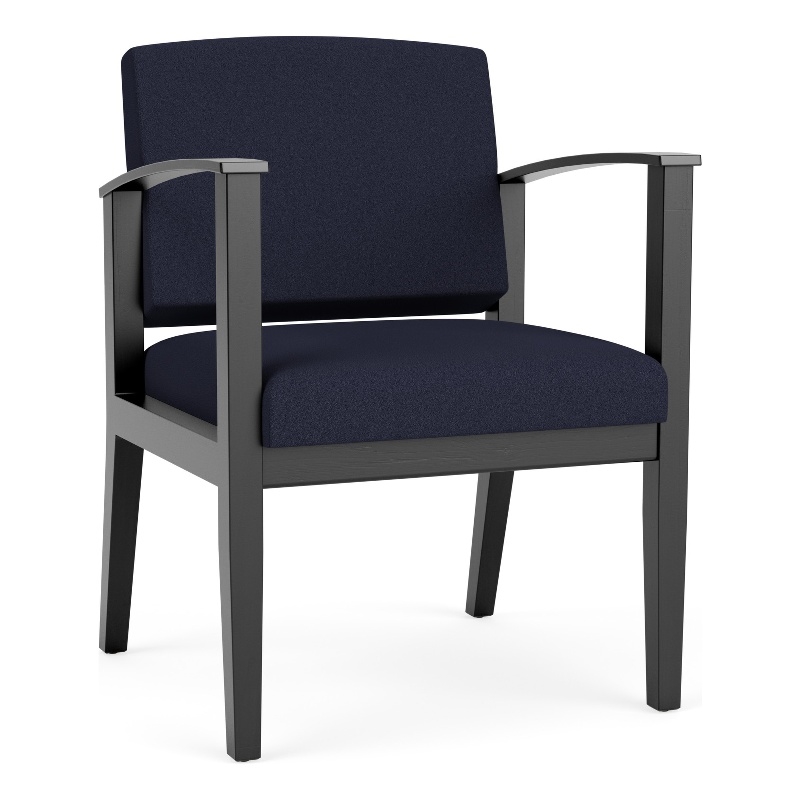 Amherst Wood Reception Waiting Room Guest Chair / Black Wood / Navy Blue
