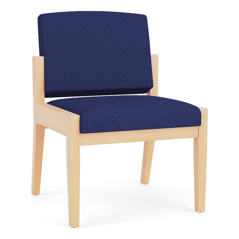 Amherst Wood Reception Waiting Armless Guest Chair / Natural Wood / Blue