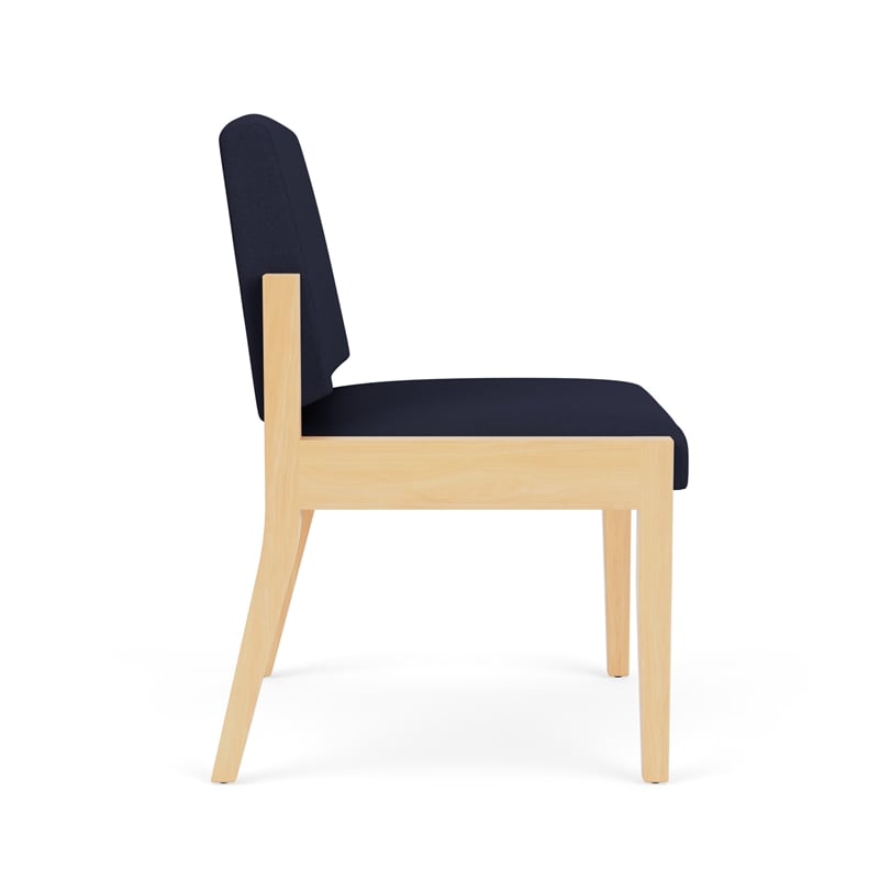 Amherst Wood Reception Waiting Armless Guest Chair / Natural Wood / Navy Blue