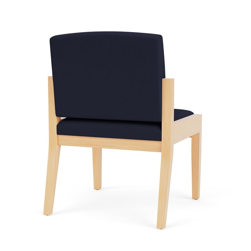 Amherst Wood Reception Waiting Armless Guest Chair / Natural Wood / Navy Blue