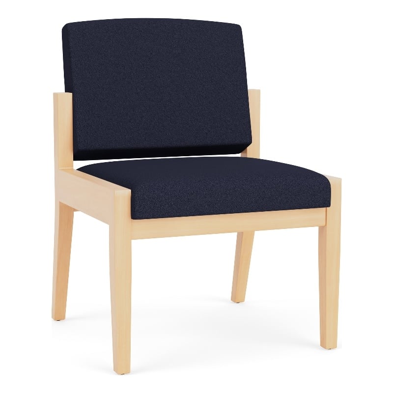 Amherst Wood Reception Waiting Armless Guest Chair / Natural Wood / Navy Blue
