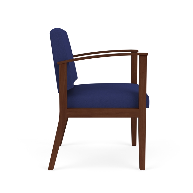 Amherst Wood Reception Waiting Oversize Guest Chair / Walnut Wood / Blue