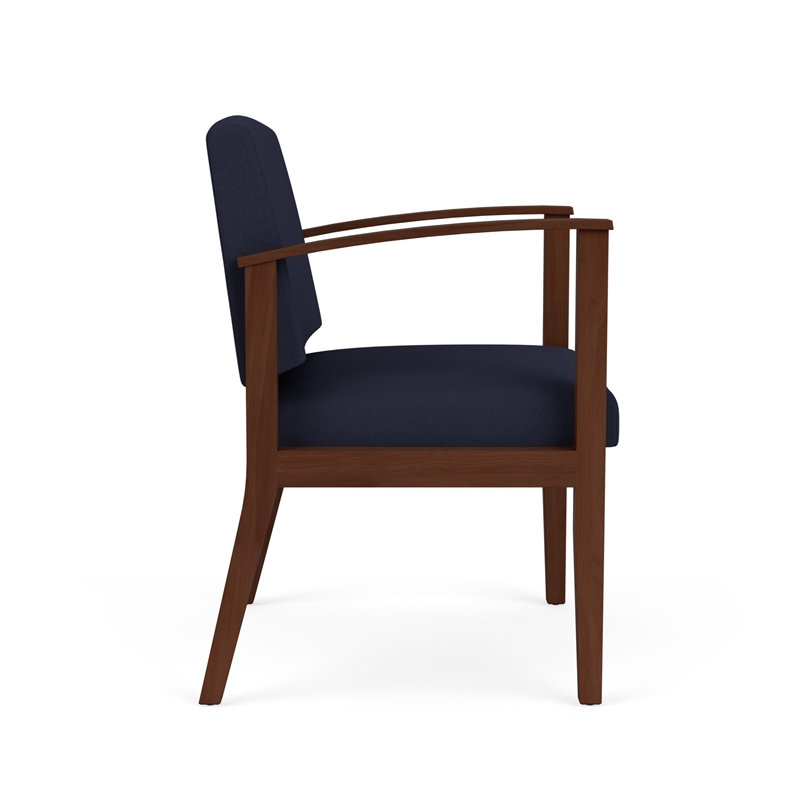 Amherst Wood Reception Waiting Oversize Guest Chair / Walnut Wood / Navy Blue