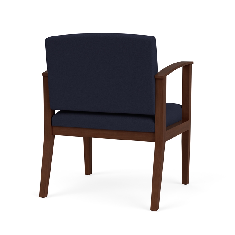 Amherst Wood Reception Waiting Oversize Guest Chair / Walnut Wood / Navy Blue