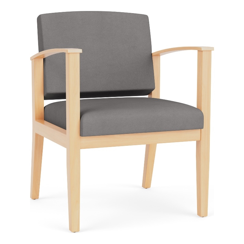 Amherst Wood Reception Waiting Guest Chair / Natural Wood / Light Gray