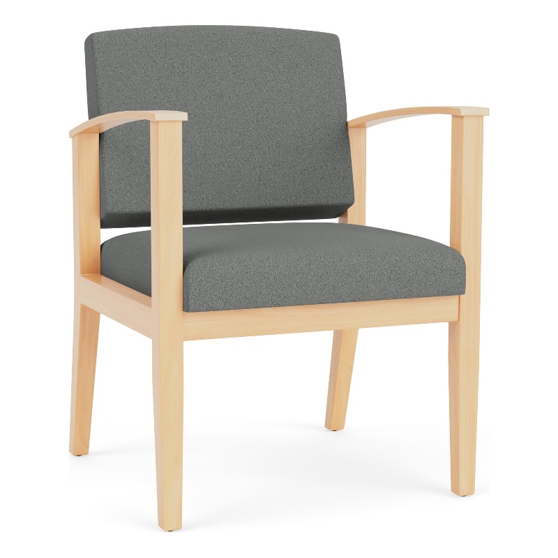 Amherst Wood Reception Waiting Guest Chair / Natural Wood / Light Gray