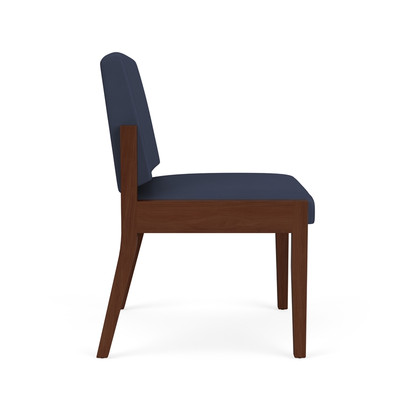 Amherst Wood Reception Waiting Armless Guest Chair / Walnut Wood / Blue