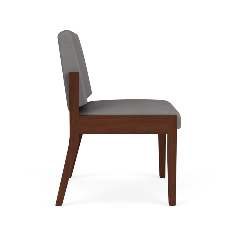 Amherst Wood Reception Waiting Armless Guest Chair / Walnut Wood / Light Gray
