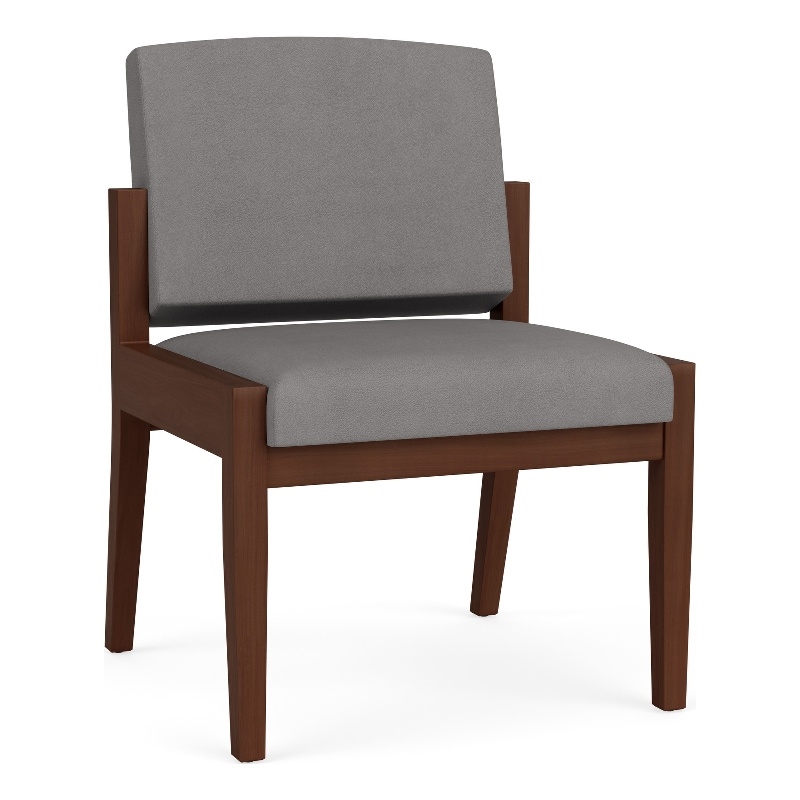 Amherst Wood Reception Waiting Armless Guest Chair / Walnut Wood / Light Gray