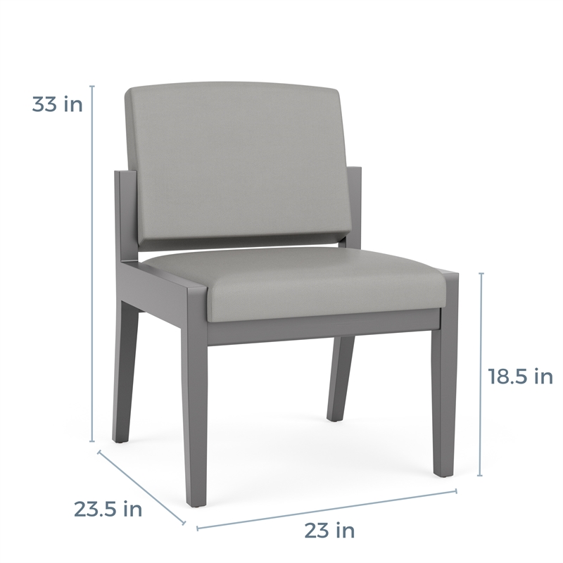Amherst Wood Reception Waiting Armless Guest Chair / Walnut Wood / Light Gray