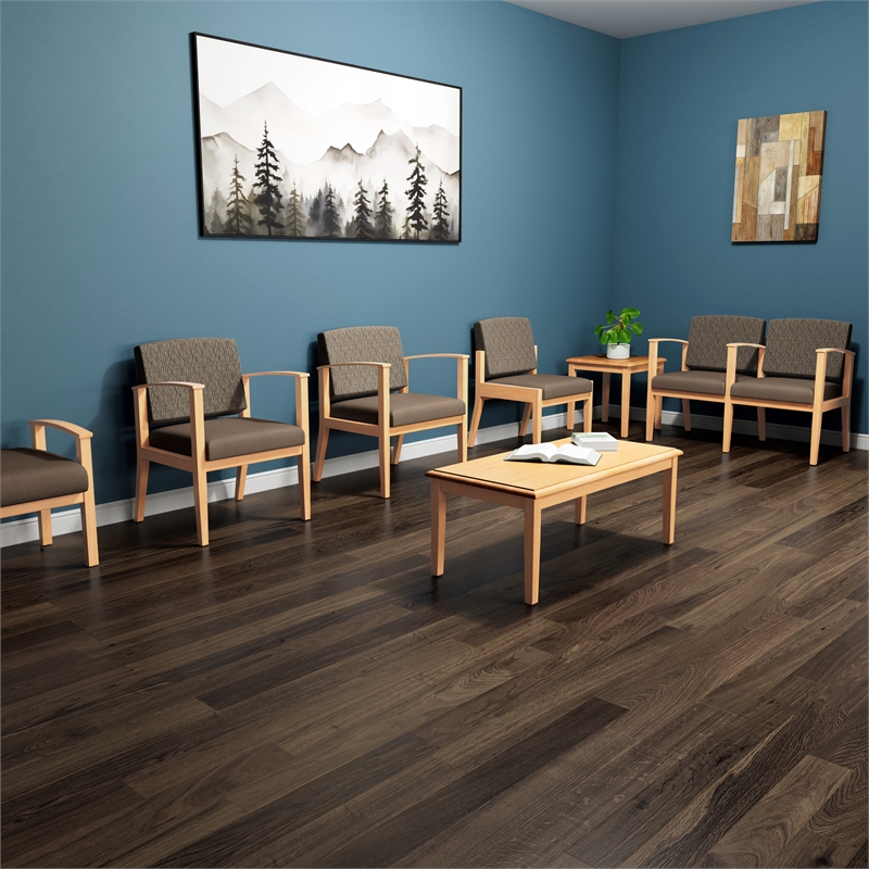 Amherst Wood Reception Waiting Armless Guest Chair / Walnut Wood / Light Gray