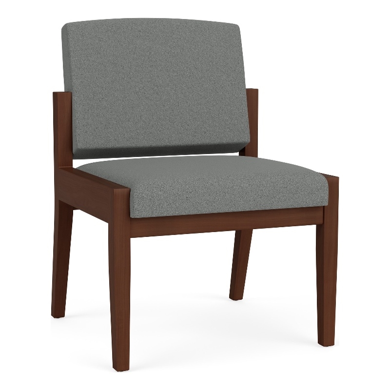 Amherst Wood Reception Waiting Armless Guest Chair / Walnut Wood / Light Gray