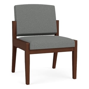 Amherst Wood Reception Waiting Armless Guest Chair / Walnut Wood / Light Gray