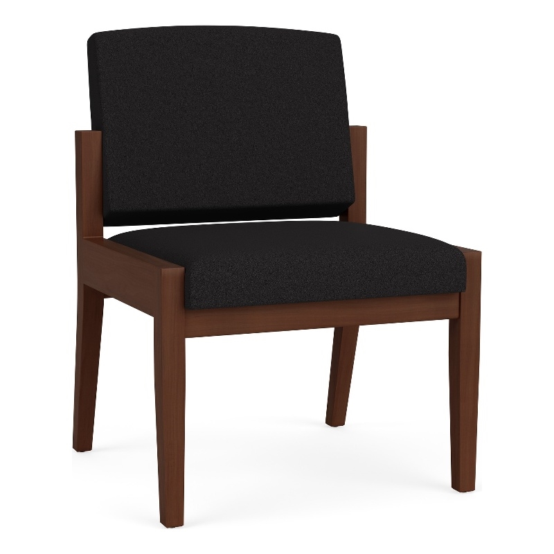 Amherst Wood Reception Waiting Armless Guest Chair / Walnut Wood / Black