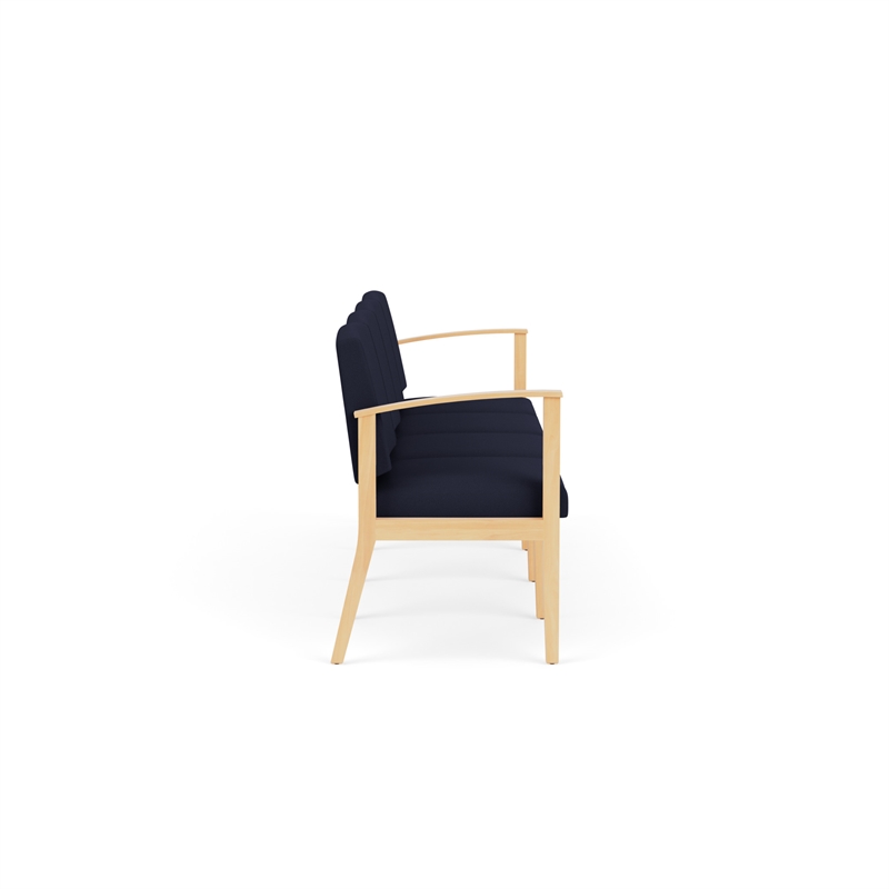 Amherst Wood Reception Waiting 4-Seat Chair / Natural Wood / Navy Blue