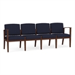 Amherst Wood Reception Waiting Room 4-Seat Chair / Walnut Wood / Navy Blue