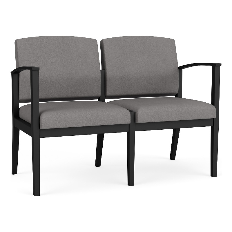Amherst Steel Reception Waiting 2-Seat Chair / Black Steel / Light Gray