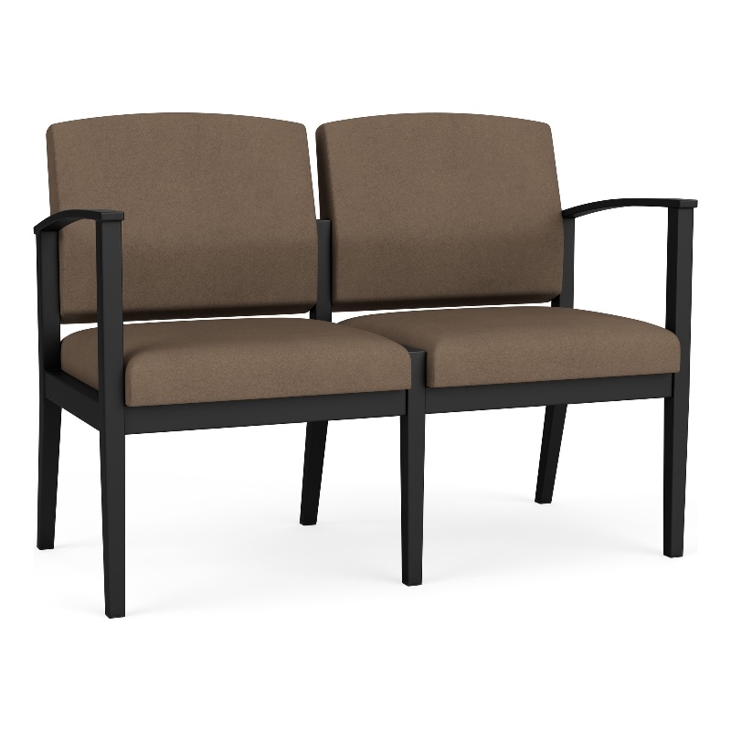 Amherst Steel Reception Waiting Room 2-Seat Chair / Black Steel / Brown