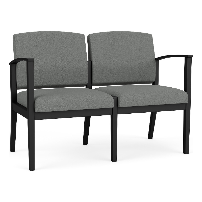Amherst Steel Reception Waiting 2-Seat Chair / Black Steel / Light Gray