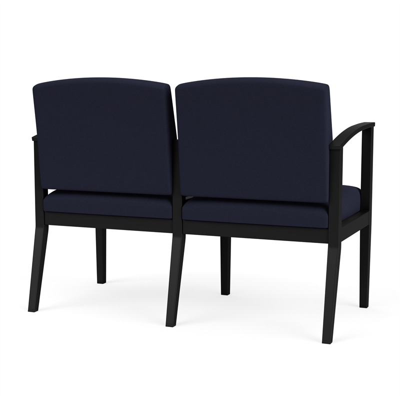 Amherst Steel Reception Waiting 2-Seat Chair / Black Steel / Navy Blue