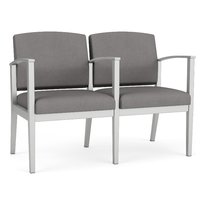 Amherst Steel Reception 2 Seat Tandem Seating / Silver Steel / Light Gray