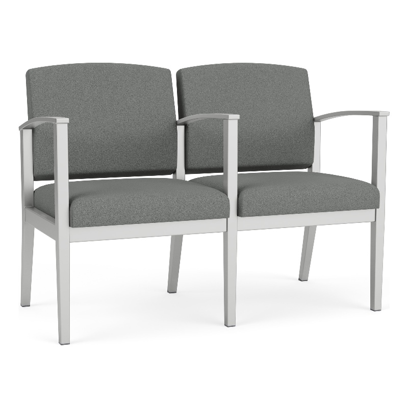 Amherst Steel Reception 2 Seat Tandem Seating / Silver Steel / Light Gray