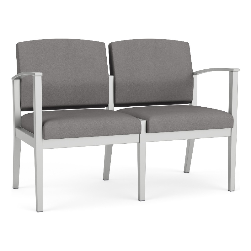 Amherst Steel Reception Waiting 2-Seat Chair / Silver Steel / Light Gray