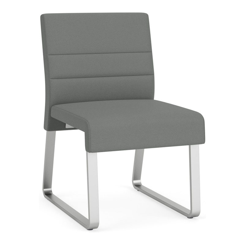 Waterfall Reception Sled Base Armless Guest Chair / Silver Steel / Light Gray