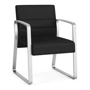 Waterfall Reception Waiting Sled Base Guest Chair / Silver Steel / Black