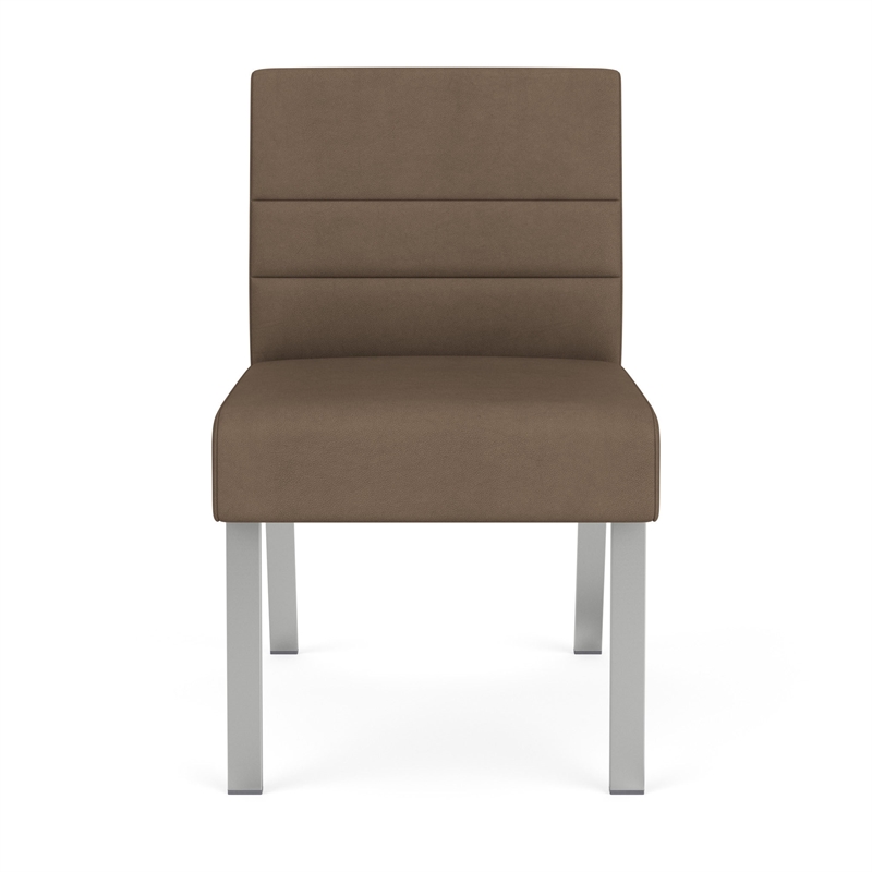 Waterfall Reception Waiting Armless Guest Chair / Silver Steel / Brown