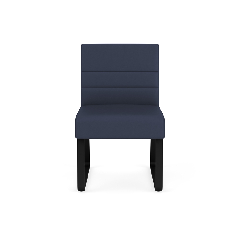 Waterfall Reception Waiting Sled Base Armless Guest Chair / Black Steel / Blue